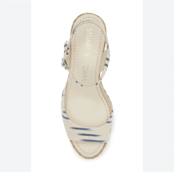 Stuart Weitzman Tia Espadrille Wedges in Natural/ Indigo Size: 10 B NWOB - Picture 3 of 11
